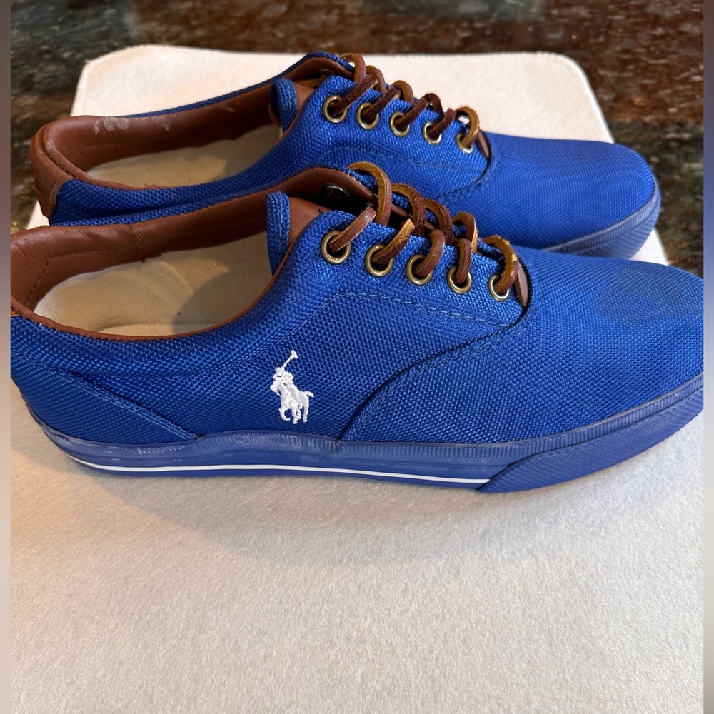 Never worn! Ralph Lauren Blue and Brown Sneakers Casual Canvas